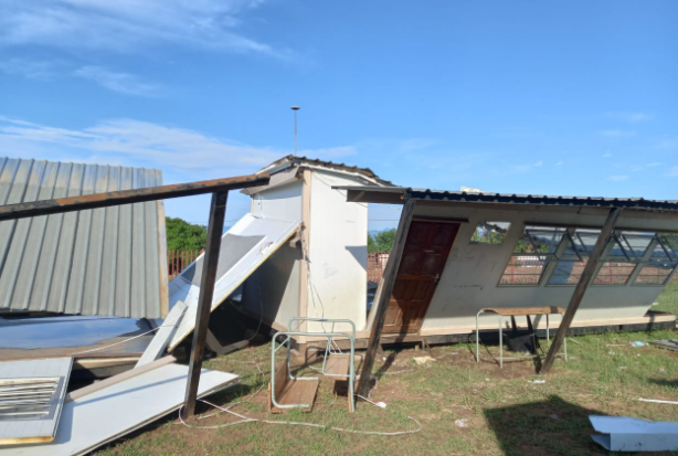 One of the mobile classrooms at Sidlamafa Secondary School in Mpumalanga which was destroyed by weekend storms.