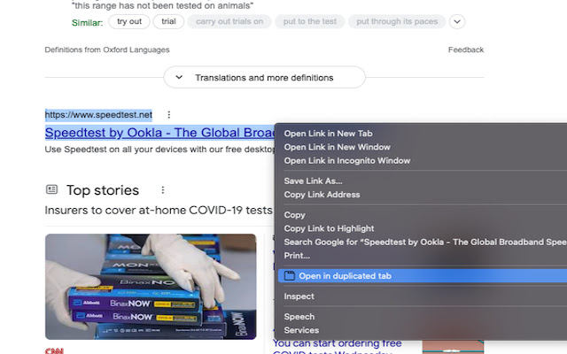 Open in new tab with duplicated tab chrome extension