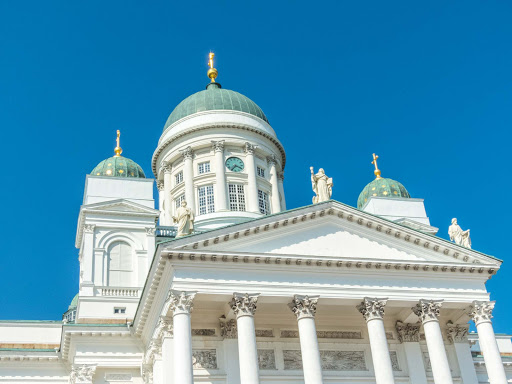 Detail of Helsinki Cathedral in Finland. The church was built from 1830-1852 as a tribute to the Grand Duke of Finland, Tsar Nicholas I of Russia.