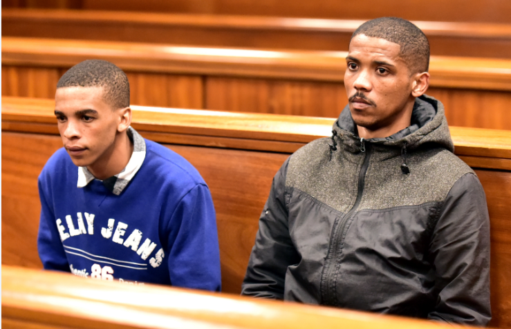 Remeo Booysen, left, and Renaldo Kamoetoe appear in the Port Elizabeth High Court on charges of murder and robbery. Some court cases have been postponed after a detainee at St Albans prison tested positive for Covid-19