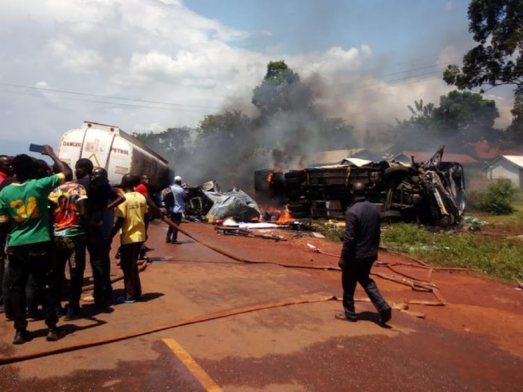 Rescue mission ongoing after a bus collided with an oil tanker on MARCH 1, 2024.