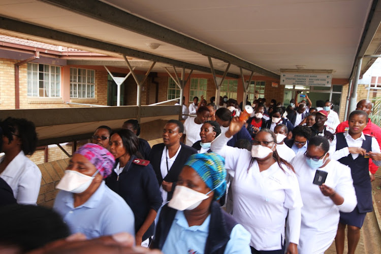 Workers at St Barnabas Hospital in Ntlaza near Libode demand personal protective clothing to deal with Covid-19 patients.