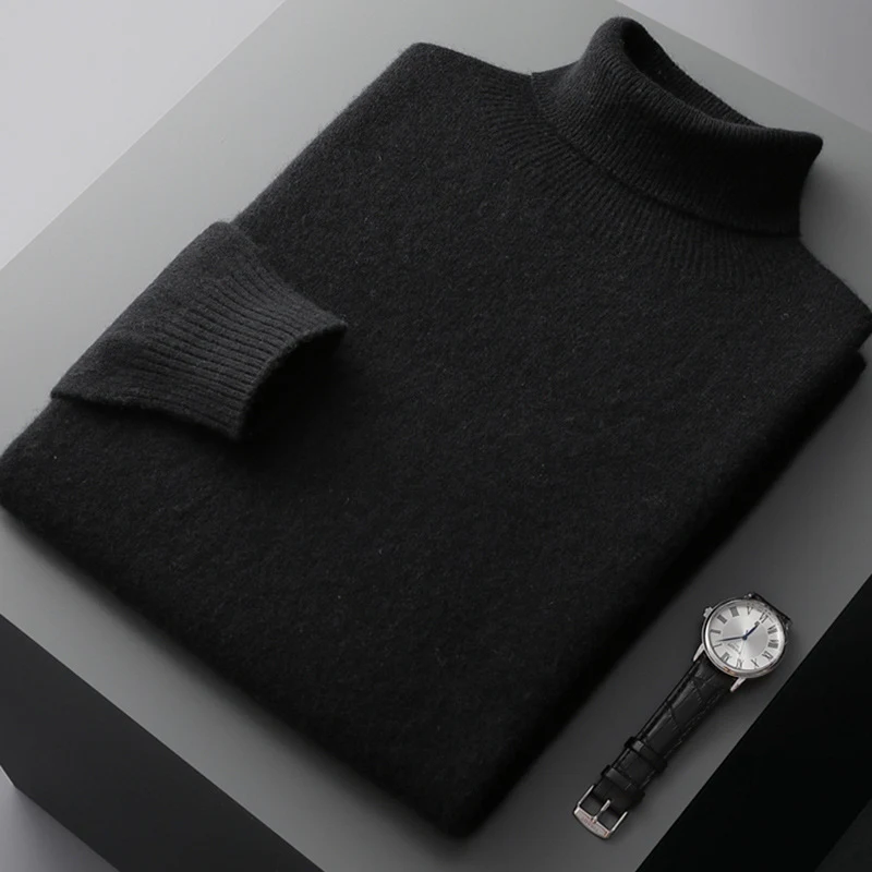 Suéter masculino de gola alta folgado de outono e inverno, malha macia e confortável, perfeito para um visual casual e elegante.