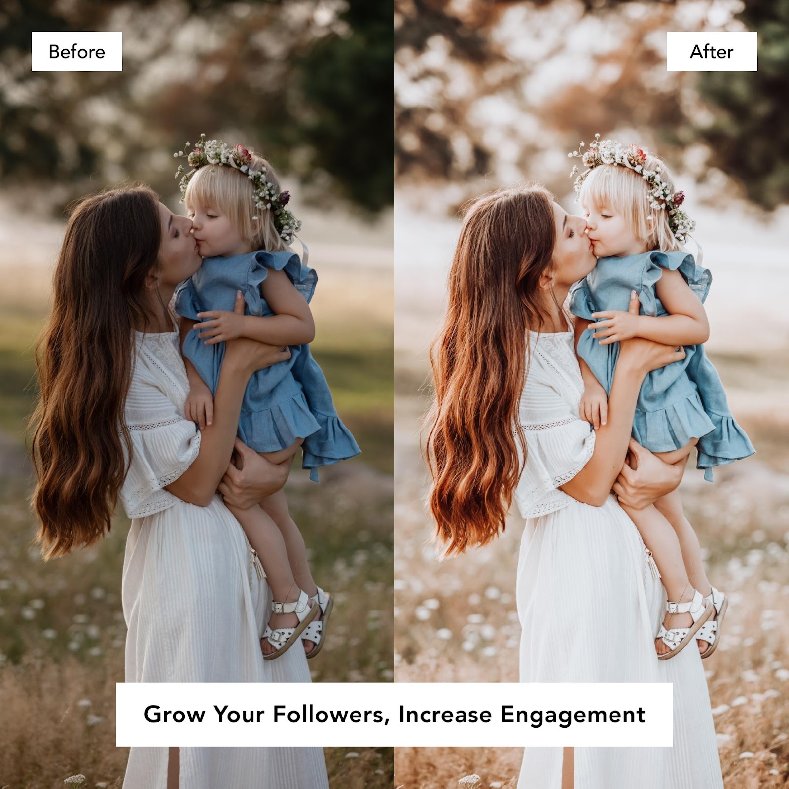 insta mom flourish presets cover grid before after