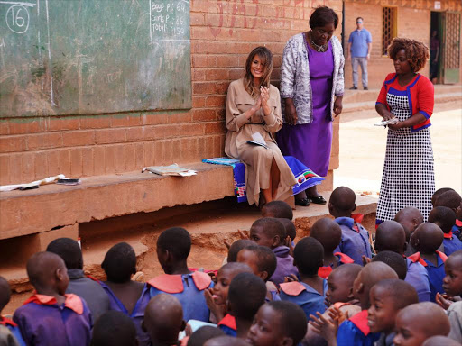 US first lady Melania Trump looks on as she visits a school in Lilongwe, Malawi, October 4, 2018. /REUTERS