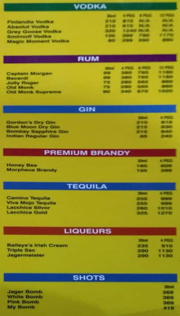 My Bar Headquarters menu 