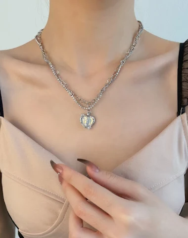 Diamond Heart Necklace Women's Ligh - 2