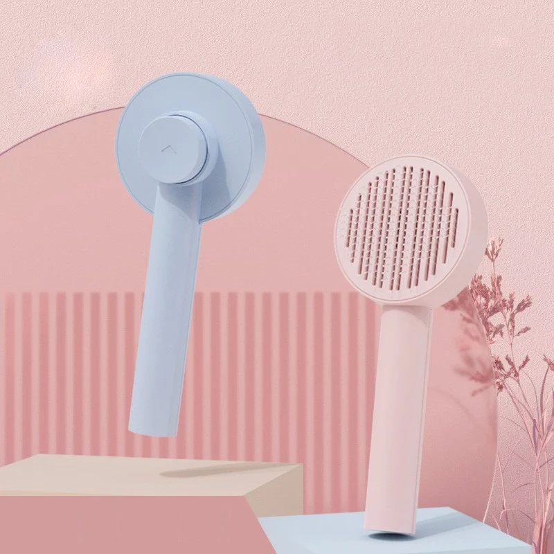 Pente para animais de estimação com agulha fina flutuante de um clique Remove pelos soltos, desembaraça e massageia, deixando seu pet feliz e bem cuidado.