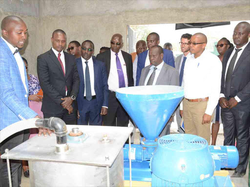 Nakuru county officers tour the newly opened faecal sludge treatment facility. It will use human waste and saw-dust to create briquettes / GEORGE MURAGE