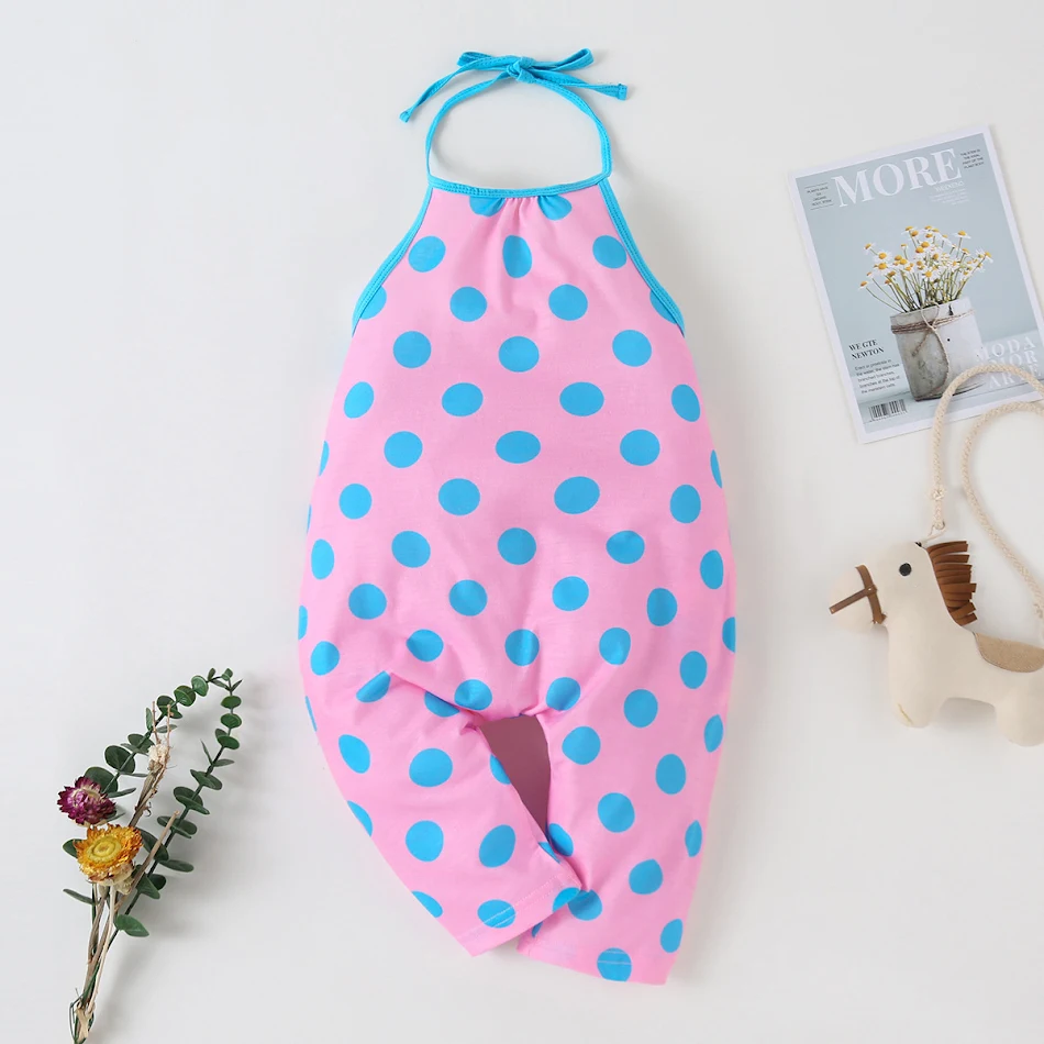 Macacão de verão para bebê menina, alças de algodão, estilo harem, soltinho e casual, com cadarço, ideal para esporte e brincadeiras.