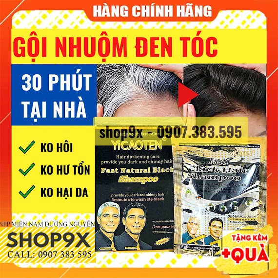 Gội Là Đen - Dầu Gội Đen Tóc Yicaoten (10 Gói Dầu Gội Nhuộm Tóc Đen/Hộp) // Shop9X