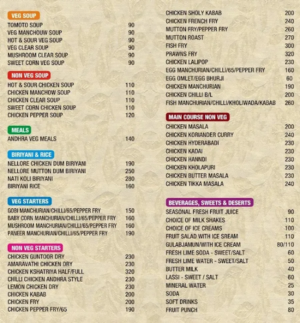 Shree Athithi Hotels menu 