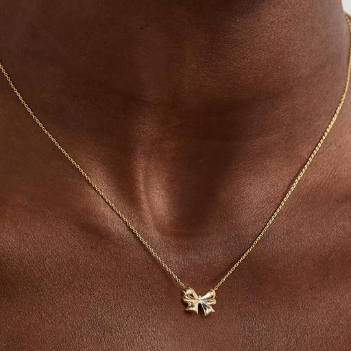 Title 6, Bow Necklace for Women, Golden Clavicle Chain, ...