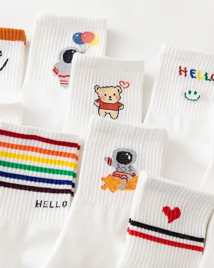 Women New Cotton Socks Cartoon Bear Rainbow Letter Love S... - 0