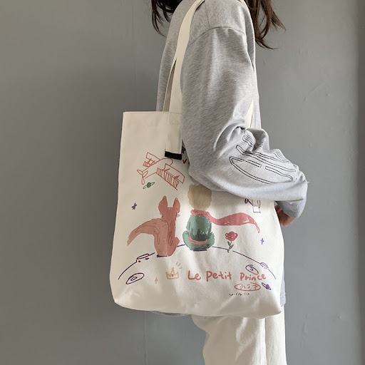 Title 2, Cute cartoon large capacity canvas bag, perfect...