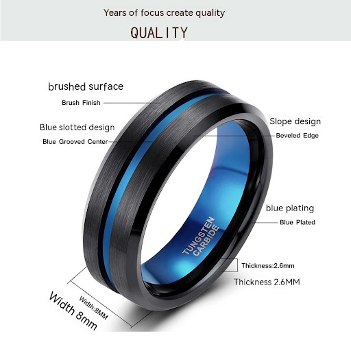 Title 1, Mens Blue Groove Bevel Wide Surface Tungsten R...