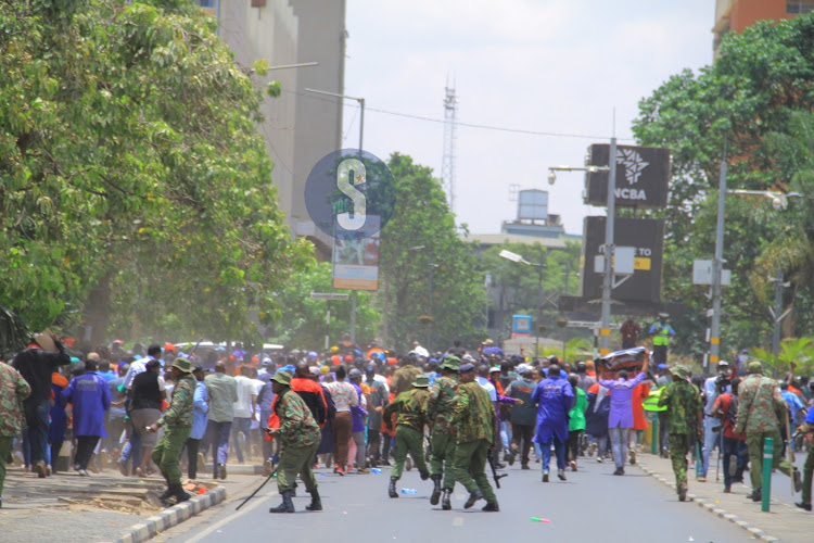 A group of Nyamakima traders who were demonstrating in CBD against invasion of Chinese investors dispersed by police on February 28 2023.