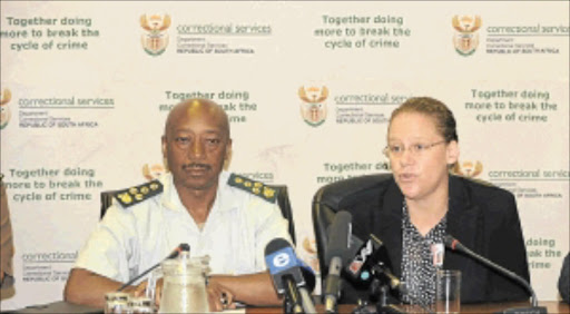 SELEBI'S SICK: Correctional Services Commissioner Tom Moyane and Jackie Selebi's specialist physician, Heleen Bierman, at yesterday's press conference in Pretoria. PHOTO: TSHEKO KABASIA