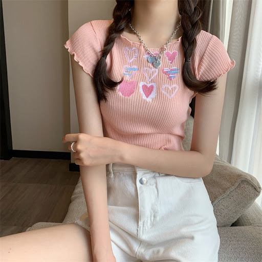 Title 17, Sweet And Spicy Knitted Short Sleeve T-shirt Ti...