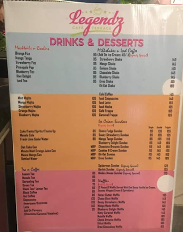 Legendz Cafe Terrace menu 