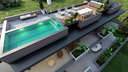 Prestige villa for sale in Málaga (Spain) - Terrace with swimming pool and outdoor furniture