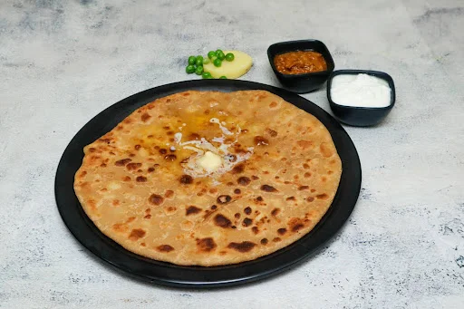 Aloo Matar Tawa Paratha [Large] With Green Chutney & Pickle