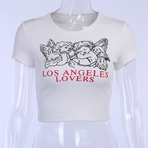 Title 6, Fashion Navel Angel Print Slim T-shirt Women