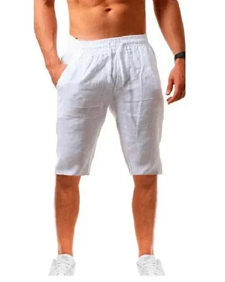 Men's Cotton Linen Shorts Summer Breathable Five Points S... - 3