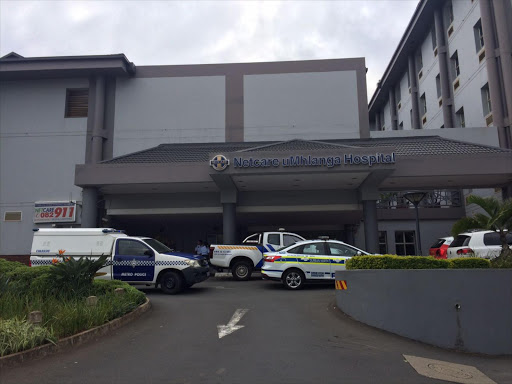 Police and security staff were stationed at a Durban hospital on Tuesday morning. Picture Credit: Jeff Wicks