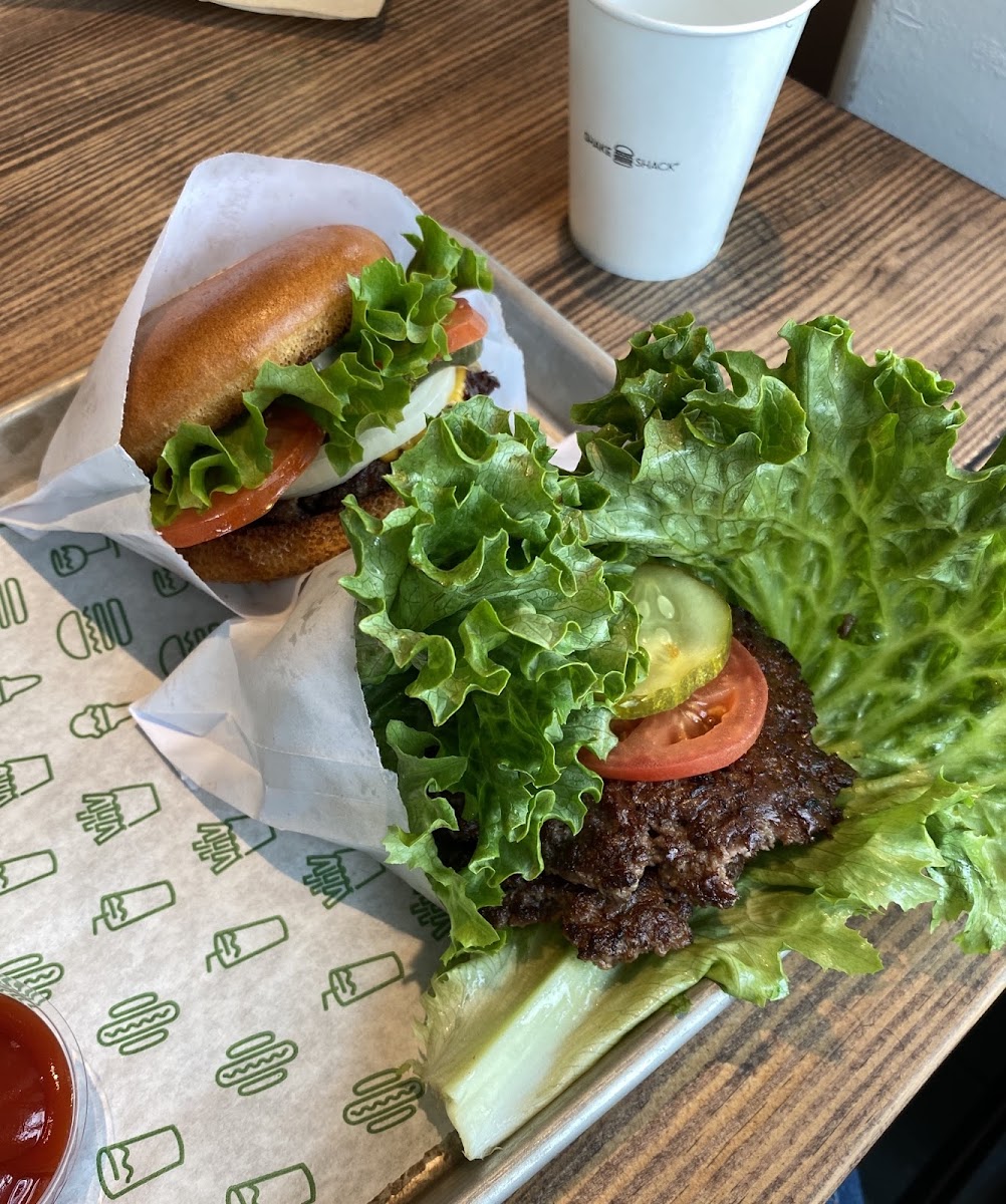 Burger with a gluten free bun and a lettuce wrap burger