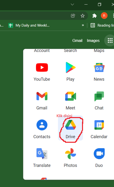 Cari ikon drive untuk masuk ke Google Drive
