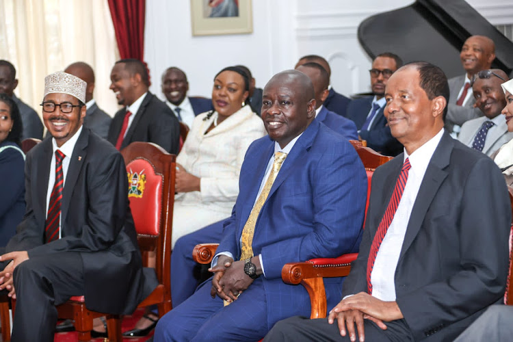 Deputy President Rigathi Gachagua and Kamukunji MP Yusuf Hassan in a meeting at State House on February 8, 2023