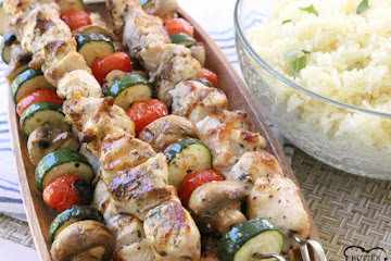 GREEK CHICKEN SOUVLAKI with LEMON RICE