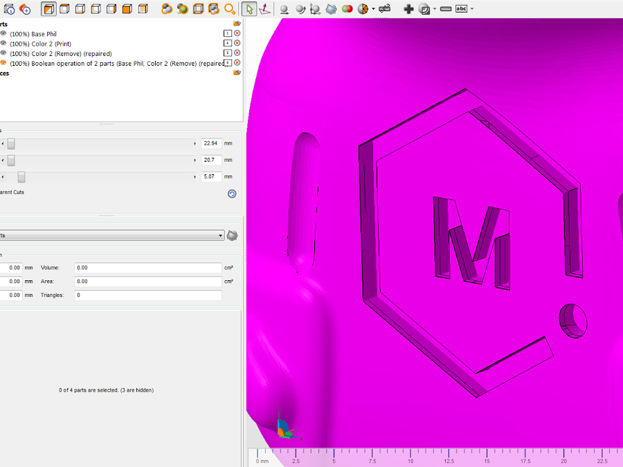 First part is successfully removed for dual extrusion.