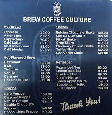 Brew Coffee Culture menu 