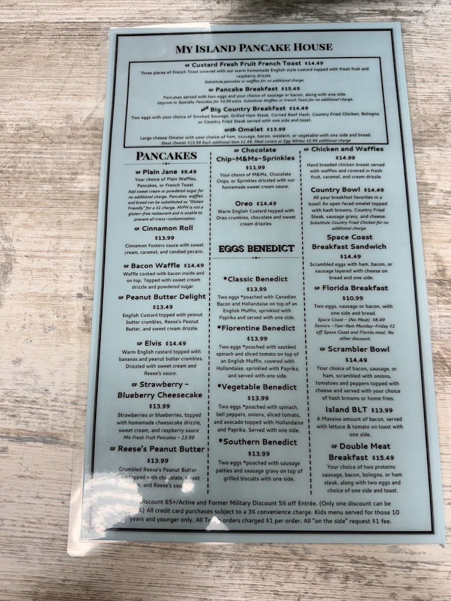 Merritt (My) Island Pancake House gluten-free menu