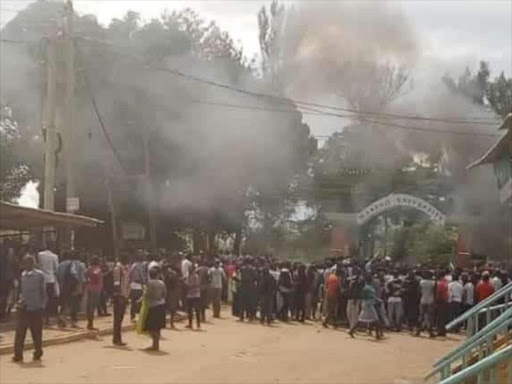 Maseno University students during a riot at the college on Sunday, November 4, 2018. /COURTESY