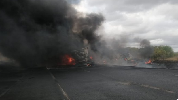 At least two trucks and a car are on fire on the N2 in Hluhluwe after a collision on Sunday.