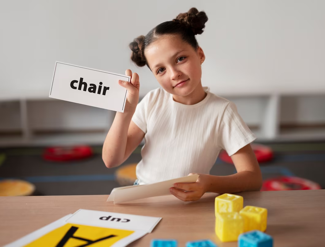 A little girl learning phonics