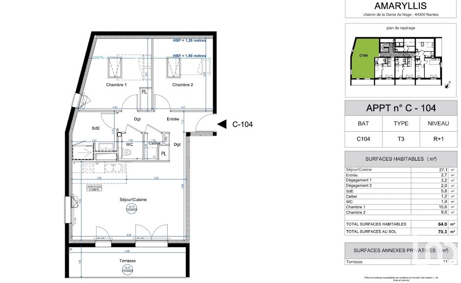 Vente appartement 3 pièces 64 m² à Nantes (44000), 365 000 €