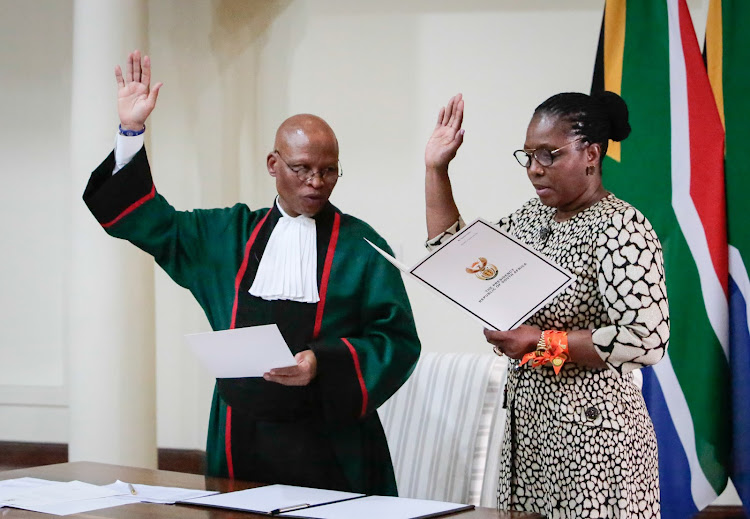 Ayanda Dlodlo is sworn in as Minister of State Security by Chief Justice Mogoeng Mogoeng.