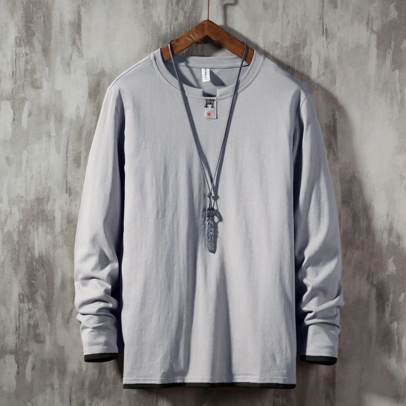 Title 7, Heren T-shirt met Lange Mouwen Katoen Casual Ro...