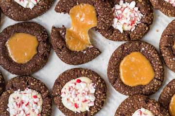 Chocolate Thumbprint Cookies 2 Ways (Salted Caramel and White Chocolate Peppermint)