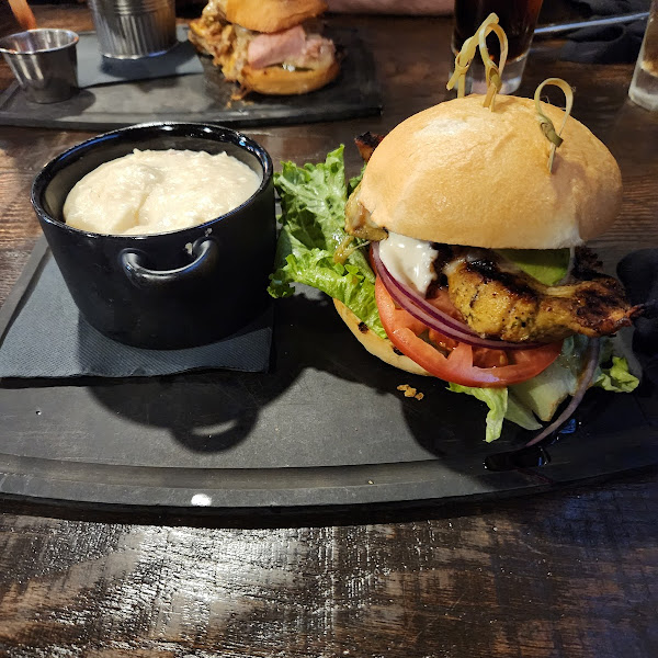 Grilled chicken avocado sandwhich and mashed