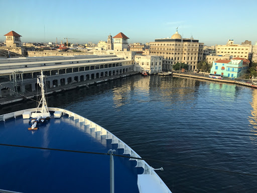 The Oceania ship Marina approaches Sierra Maestra cruise terminal in Havana, Cuba.