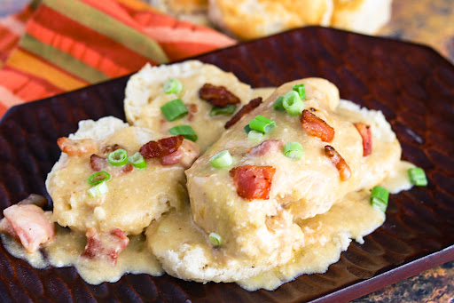 Not the Same Ol' Biscuits and Gravy over a biscuit.