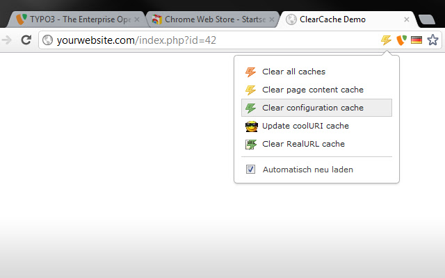 TYPO3: Clear cache