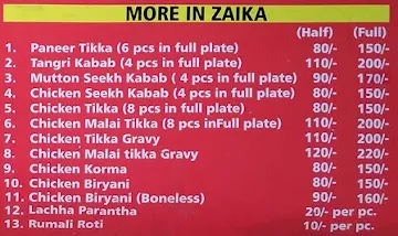 Zaika Kathi Rolls menu 