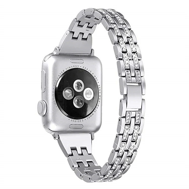 Pulseira de aço inoxidável com cinco contas de metal e duas fileiras de diamantes, elegância duradoura para seu pulso.