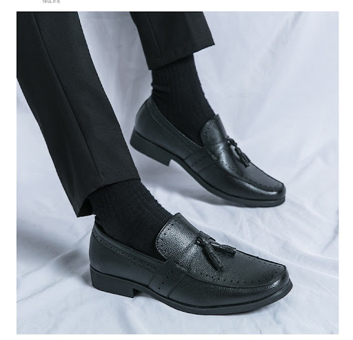Title 8, Mens Leather Tassel Loafer Slip-on Shoes, Busi...